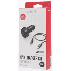 Hama Komplet : hitri avtomobilski polnilec USB-C PD/QC 25 W + kabel USB-C 1 m