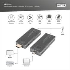 Digitus DS-55324 Brezžični video podaljšek 4K, 30 m (USB-C - HDMI)
