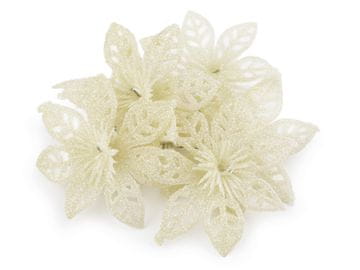 Poinsettija na žici z bleščicami - bež (6 kosov)