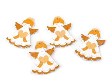 Leseni angelček za obešanje / lepljenje - bela bež svetloba (4 kosi)