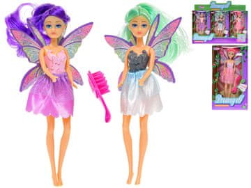 Lutka 18 cm vila s krili - mešanica barv (zelena, roza, vijolična)