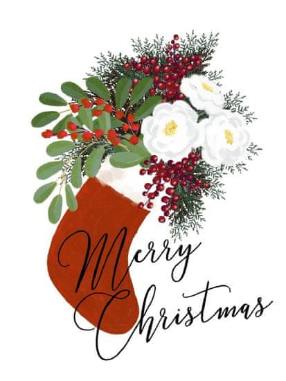 Pelcasa Floral Stocking Merry Christmas In White - 70x100 cm