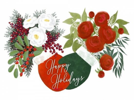 Pelcasa Floral Mittens Happy Holidays In White - 30x40 cm