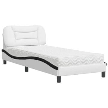 Vidaxl Postelja z vzmetnico Hvar bela in črna 80x200 cm umetno usnje