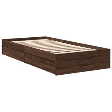 Vidaxl Posteljni okvir s predali rjavi hrast 75x190 cm inž. les