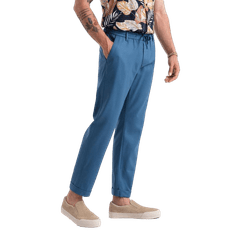 OMBRE Moške hlače chino iz lanene mešanice z zavihkom V5 OM-PACP-0198 modri džins MDN125739 XL