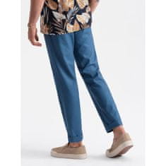 OMBRE Moške hlače chino iz lanene mešanice z zavihkom V5 OM-PACP-0198 modri džins MDN125739 XL