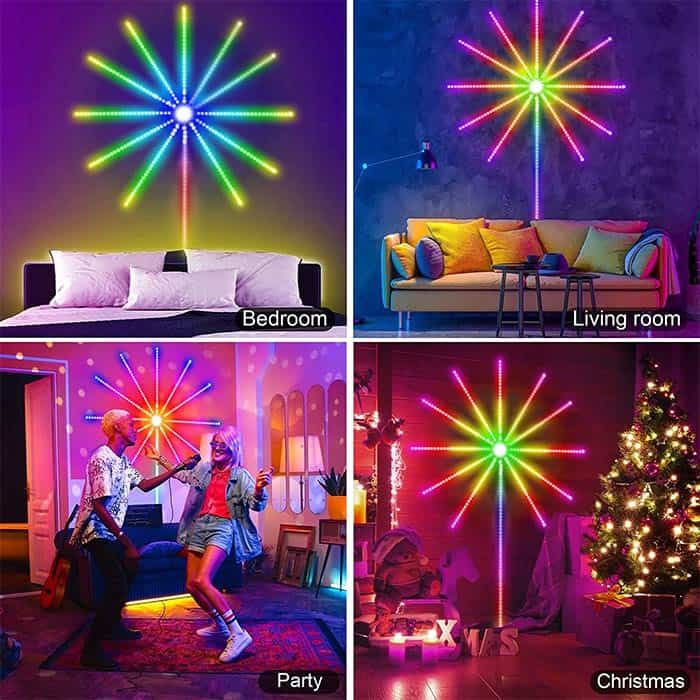Netscroll Barvne LED Party lučke z 11 trakovi, 195 lučk, reagirajo na glasbo, daljinec in aplikacija, dekorativne lučke za popestritev doma, odlične za praznično vzdušje, PartyLights