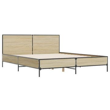 Vidaxl Posteljni okvir sonoma hrast 135x190 cm inž. les in kovina