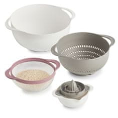 Zeller Večnamenski kuhinjski set, 5 kosov, plastika, bela in siva ter jagodičevje, Ø12x7Ø15x7,5Ø18,5x8Ø22x12Ø26x12,5