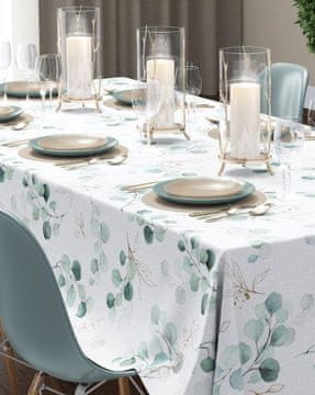 Ljubki dom Bel bombažni prt LISTI 140x240 cm