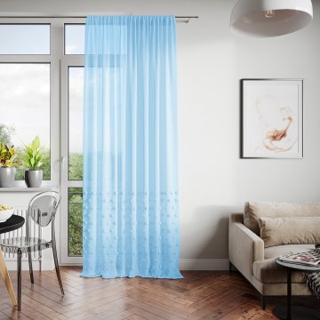 Ljubki dom Modra zavesa LUNARE z vezenim vzorcem 140x250 cm