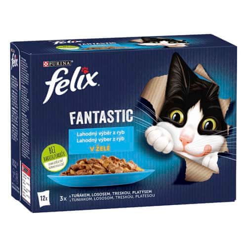 Felix Fantastic Multipack žepek 12x85g z lososom, iverko, tuno in polenovko v želeju