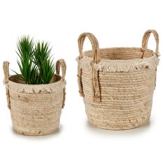 Ljubki dom Slamnata okrogla košarica za cvetlični lonček STRAW