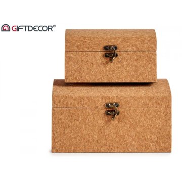 Ljubki dom Set 2 plutovinastih škatel s pokrovom CORK TRUNKS