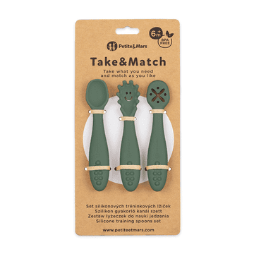 Petite&Mars PETITE&amp;MARS Komplet 3 silikonskih žlic za trening Take&amp;Match Misty Green 6m+