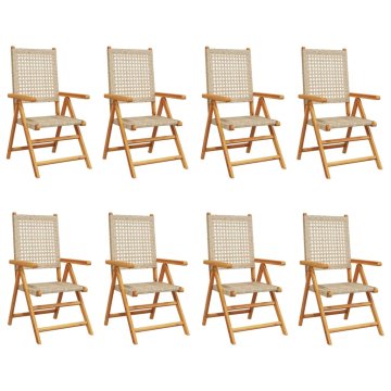 Vidaxl Nastavljivi vrtni stoli 8 kosov bež blago in trden les