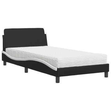 Vidaxl Postelja z vzmetnico Dover črna in bela 100x200 cm umetno usnje
