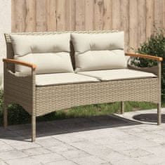 Vidaxl Vrtna klop z blazinami 116x62,5x74 cm bež poli ratan