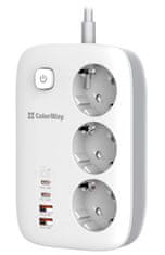 ColorWay Podaljševalni napajalni kabel/ 3x Schuko/ 2x USB-A 60W/ 2x USB-C 65W/ 2m kabel