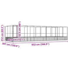 Vidaxl Voliera s podaljškom srebrna 932x307x212 cm jeklo