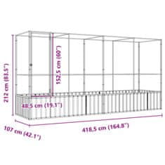 Vidaxl Voliera s podaljškom srebrna 418,5x107x212 cm jeklo