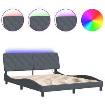 Vidaxl Posteljni okvir z LED brez vzmetnice temno siv 160x200 cm žamet