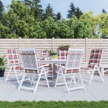 shumee vidaXL Blazine za vrtne stole 6 kosov rdeče karo 120x50x3 cm blago