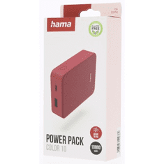 Hama Colour 10, powerbank 10000 mAh, 3 A, izhod: USB-C, USB-A, rdeča