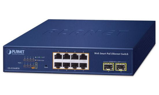 Planet GS-2210-8P2S WEBsmart stikalo L2, 8x1Gb, 2x1Gb SFP, 8x PoE 802.3at 120W, QoS
