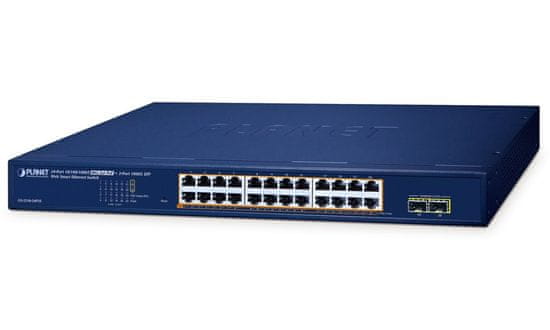 Planet GS-2210-24P2S WEBsmart stikalo L2, 24x1Gb, 2x1Gb SFP, 24x PoE 802.3at 260W, QoS