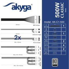 Akyga PC napajalnik ATX 500W P4+4 2x PCI-E 6+2 pin 4x SATA 2x Molex APFC 120mm