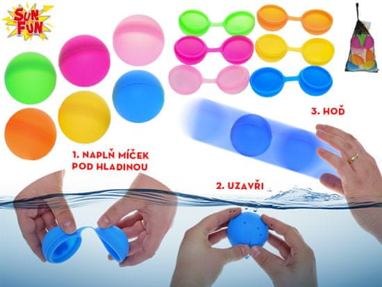 Sun Fun vodne kroglice 6 cm za večkratno uporabo 6 kosov