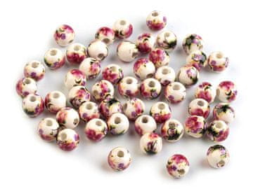 Porcelanske kroglice s cvetovi Ø6 mm - burgundska fuksija (10 kosov)
