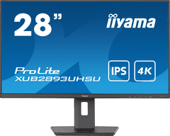 iiyama ProLite XUB2893UHSU-B5, 28" plošča IPS, ločljivost 4K, 3-stranska zasnova brez robov, stojalo, nastavljivo po višini, brez utripanja in zmanjšanje modre svetlobe