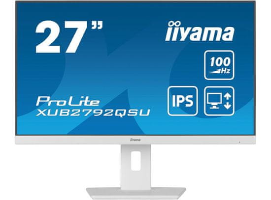 iiyama ProLite monitor XUB2792QSU-W6 27" IPS, 2560x1440, FreeSync, 3-stranski brez robov, bela, HDMI, Display Port, USB Hub, nastavljiva višina, 100 Hz