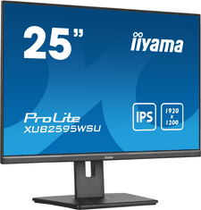 iiyama ProLite monitor XUB2595WSU-B5, 25", IPS, nastavljiva višina in vrtljiva funkcija, 1920 x 1200, HDMI, DisplayPort, USB Hub, FreeSync