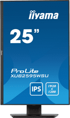 iiyama ProLite monitor XUB2595WSU-B5, 25", IPS, nastavljiva višina in vrtljiva funkcija, 1920 x 1200, HDMI, DisplayPort, USB Hub, FreeSync
