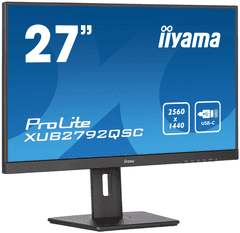 iiyama ProLite monitor XUB2792QSC-B5 27" IPS, 2560x1440, ultra tanek okvir, črn, HDMI, Display Port, povezljivost USB-C, nastavljiva višina