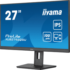 iiyama ProLite monitor XUB2792QSU-B6 27" IPS, 2560x1440, FreeSync, 100Hz, 3-stranski brez robov, črn, HDMI, Display Port, USB Hub, nastavljiva višina