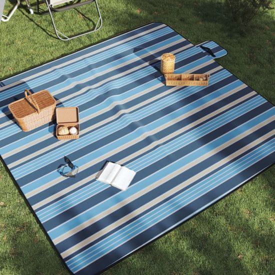 shumee Piknik odeja zložljiva modre in bele črte 200x200 cm žamet