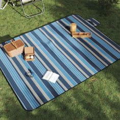 shumee Piknik odeja zložljiva modre in bele črte 200x150 cm žamet
