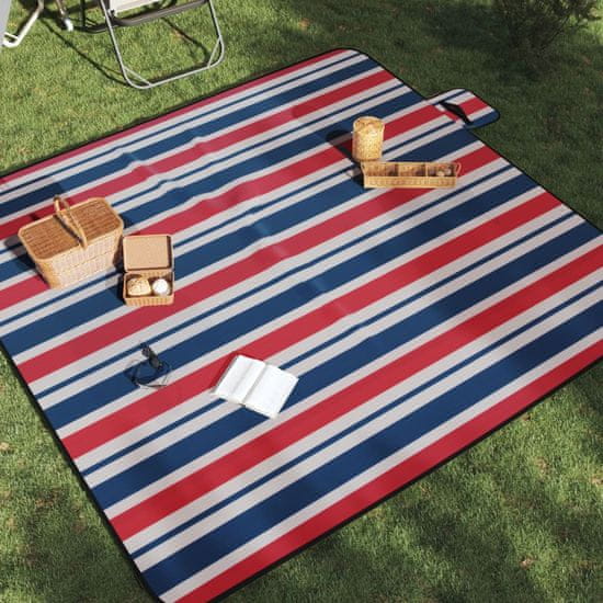 shumee Piknik odeja zložljiva rdeče in modre črte 200x200 cm žamet