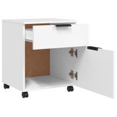 Vidaxl Pisarniška omarica na kolesih bela 45x38x54 cm inženirski les
