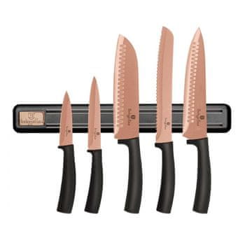 KOMPLET 5 KUHINJSKIH NOŽEV Z REZILOM BH-2614 ROSE GOLD