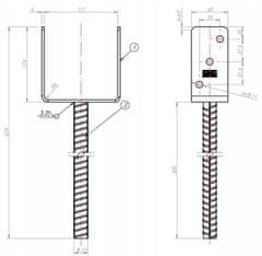 shumee Podstavek stebra, pocinkano sidro, 121x624x124mm