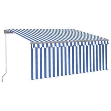 Vidaxl Ročno zložljiva tenda s senčilom LED 3,5x2,5 m modra in bela