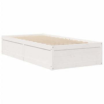 Vidaxl Posteljni okvir brez vzmetnice bel 75x190 cm trdna borovina