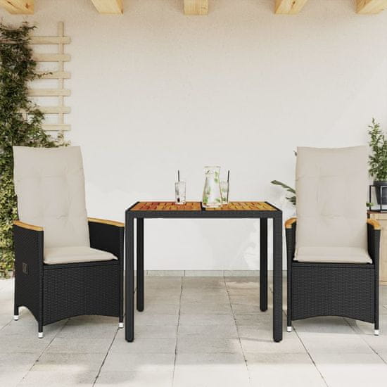 shumee Bistro garnitura 3-delna z blazinami črn poli ratan