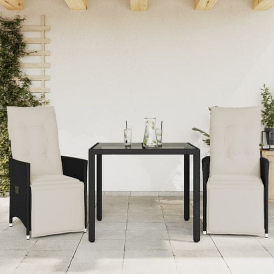 shumee Bistro garnitura 3-delna z blazinami črn poli ratan